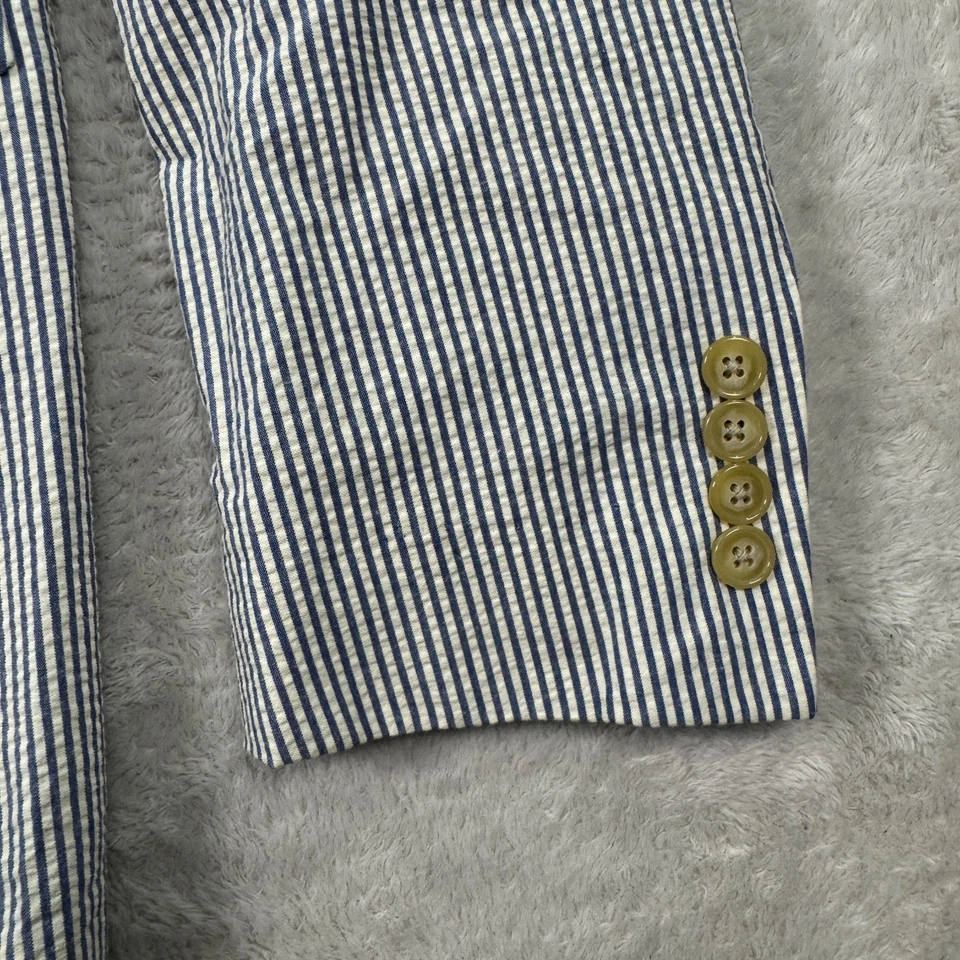 Polo Ralph Lauren Blazer Jacket Mens 42L White Blue Striped Seersucker Italy EUC - Image 4 of 4