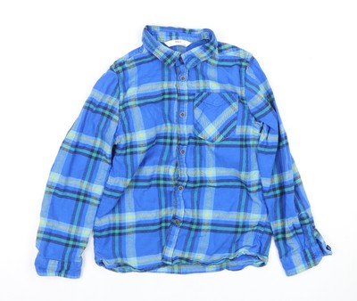 Marks and Spencer Jungen blau kariertes Hemd mit Knopfleiste 6-7 Jahre