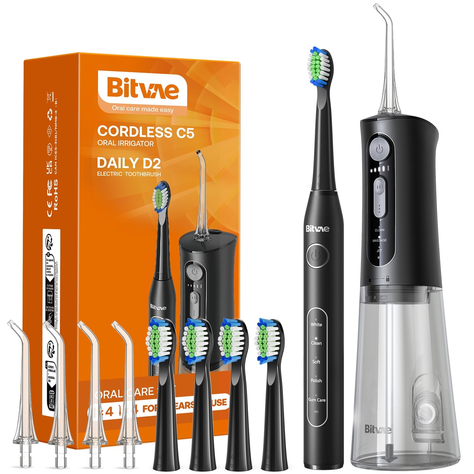 Rechargeable Electric Toothbrush with Flosser and Multiple Cleaning Modes