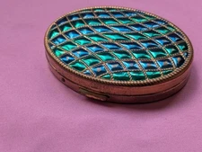 Vintage Avon Empress Powder Compact Green Blue Enamel