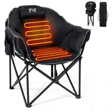 H&ZT Heated Camping Chair, Padded Heated Fishing Chairs Lawn Chair Patio Lounge