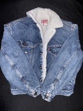 Vintage Levi  s Sherpa Lined Denim Trucker Jacket Kids Size L Adult XS