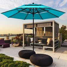 10ft 3 Tier Patio Market Umbrella Aluminum Shade Shelter Double Vented Turquoise