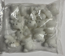 Vintage Set of 12 White Tiny Teddy Bears Flocked Plastic