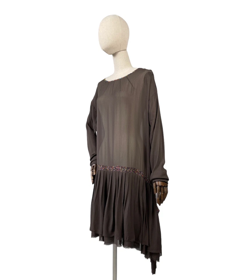 Vestido de encaje asimétrico con flecos marrón para mujer DRIES VAN NOTEN talla 40 Foto 2 de 4