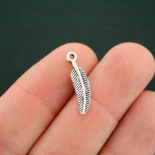 BULK 50 Feather Charms Antique Silver Tone 2 Sided - SC2836