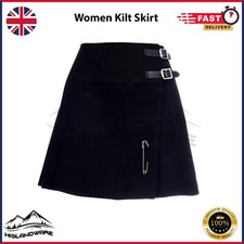 Donna Mini Gonna Nero 40.6cm Lungo Donna Kilt Scozzese Gonne Acrilico Lana