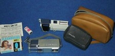 MINOLTA 16 subminiature CAMERA type 1,Flash, bracket, bulbs, 2 cases Chrome