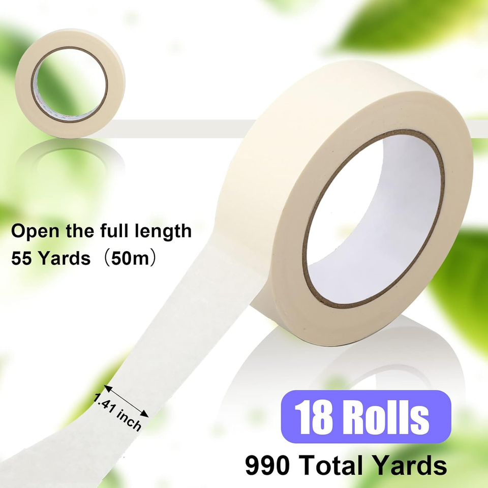 18 Rolls Masking Tape Bulk 1.41 Inch by 55 Yard Beige White Color Painters Tape eBay