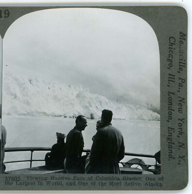 Massive Face of Columbia Glacier from a Ship AK Alaska Keystone Stereoview c1900