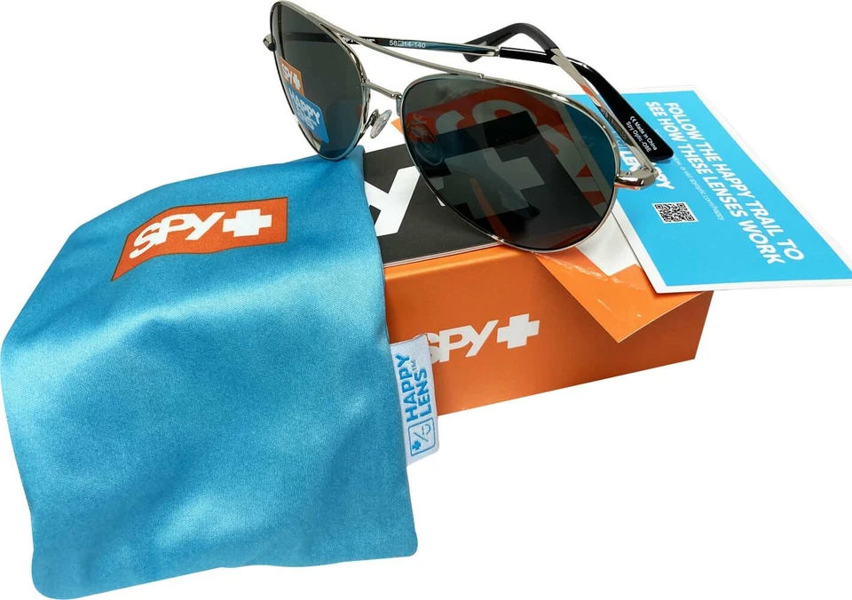 Gafas de sol Spy Optic Whistler Aviator marco plateado lente verde gris feliz Foto 2 de 4