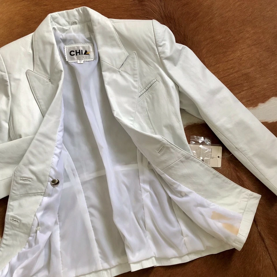 BLAZER DE CUERO BLANCO VINTAGE Chaqueta de cuero Wilson, NUEVO CON ETIQUETAS Talla S Foto 4 de 4