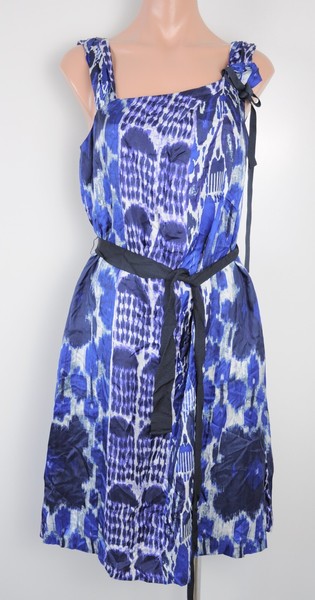 Veronika Maine Dress Womens Size 10 Blue Solver Purple Shift Sleeveless Silk