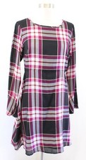 NWT Ann Taylor Loft Black Plaid Tie Back Long Sleeve A Line Dress Size 4P