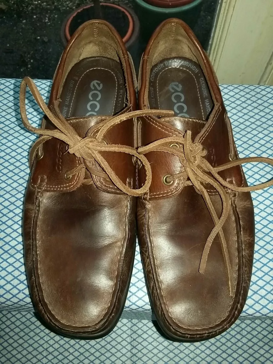 Ecco Mens Brown leather Deck Shoes UK7D EU41 excellent condition hand sewn