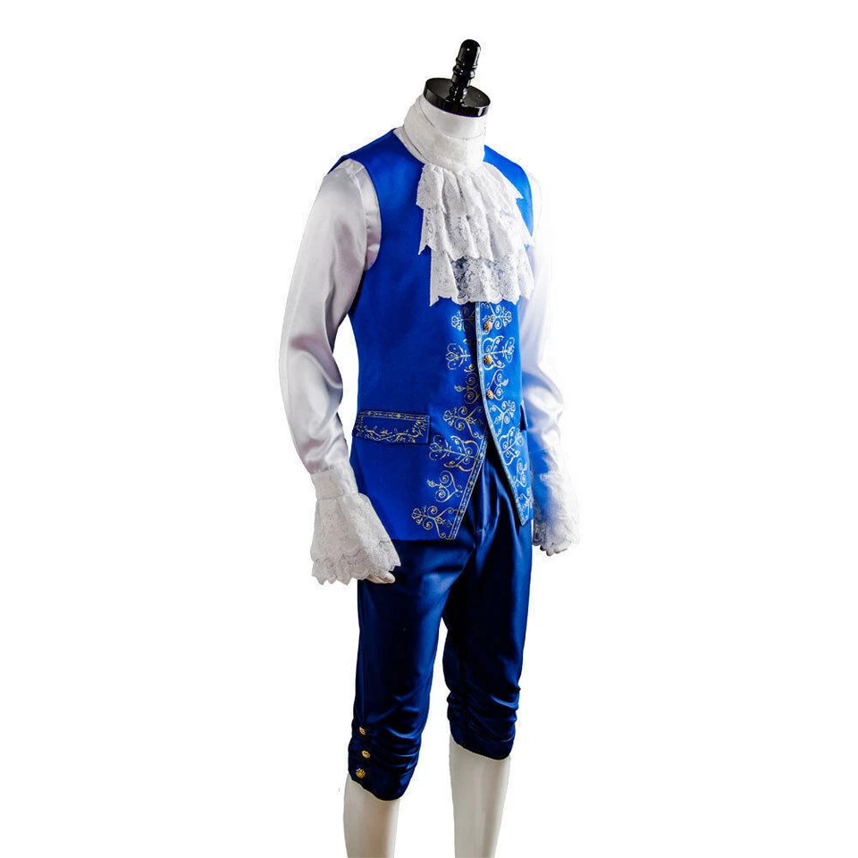 La Bella y la Bestia Dan Stevens Prince Disfraz de Disfraz Uniforme Azul Conjunto Completo Foto 4 de 4