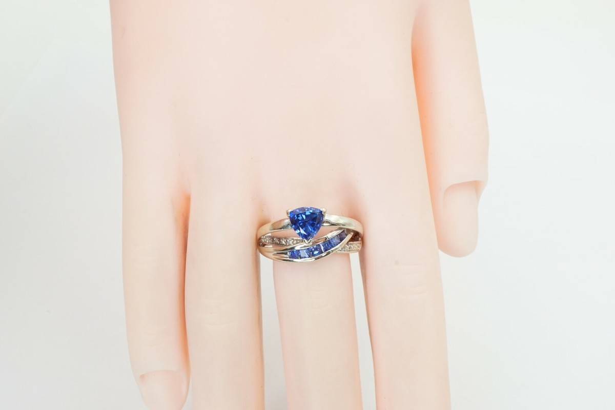 10k White Gold Lab-Created Sapphire And Diamond Ring Size 7 LGL View 4