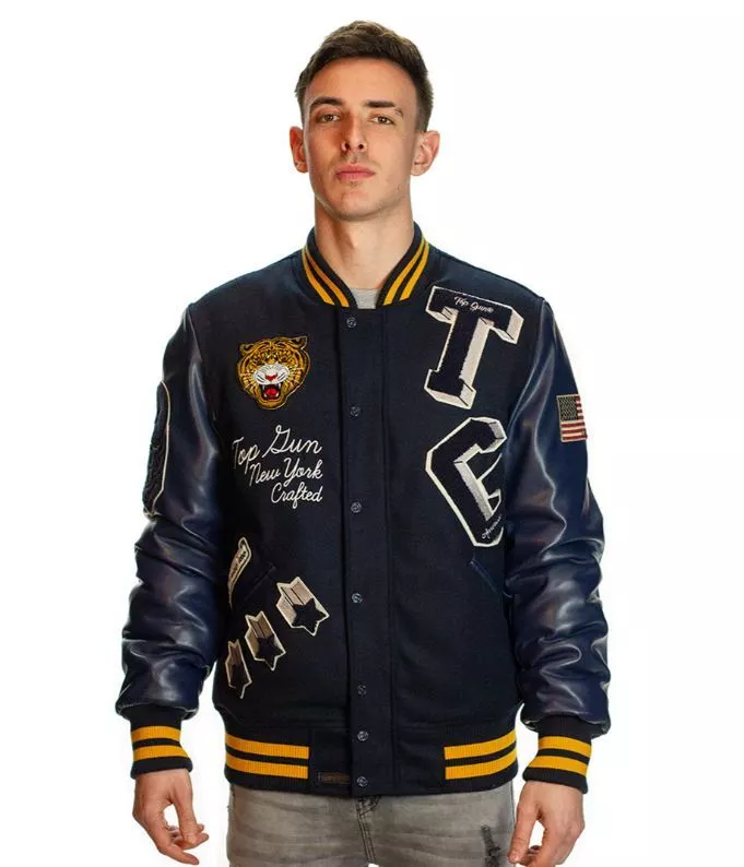 Top Gun Tiger Varsity Jacket Black, Men's, Size: 2XL