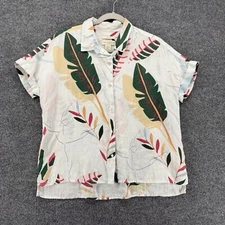 Cynthia Rowley Blouse Top Womens M Linen Floral Button Up Hawaiian Ladies Beach