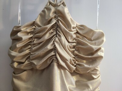 XOXO Dress, Halter Tie, Gold Metallic, Ruched, Size M | eBay