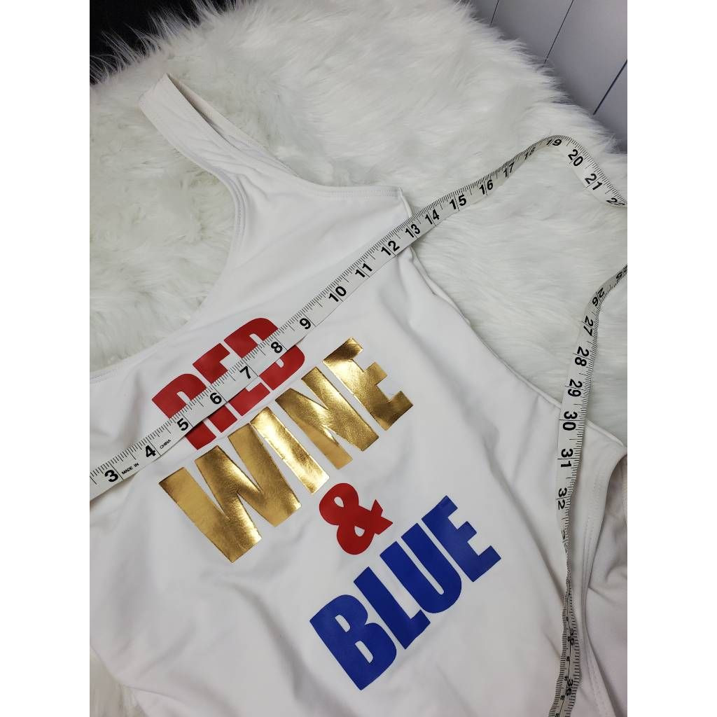 California Waves Womens One Piece Swimsuit White Red Red Wine & Blue Stretch S