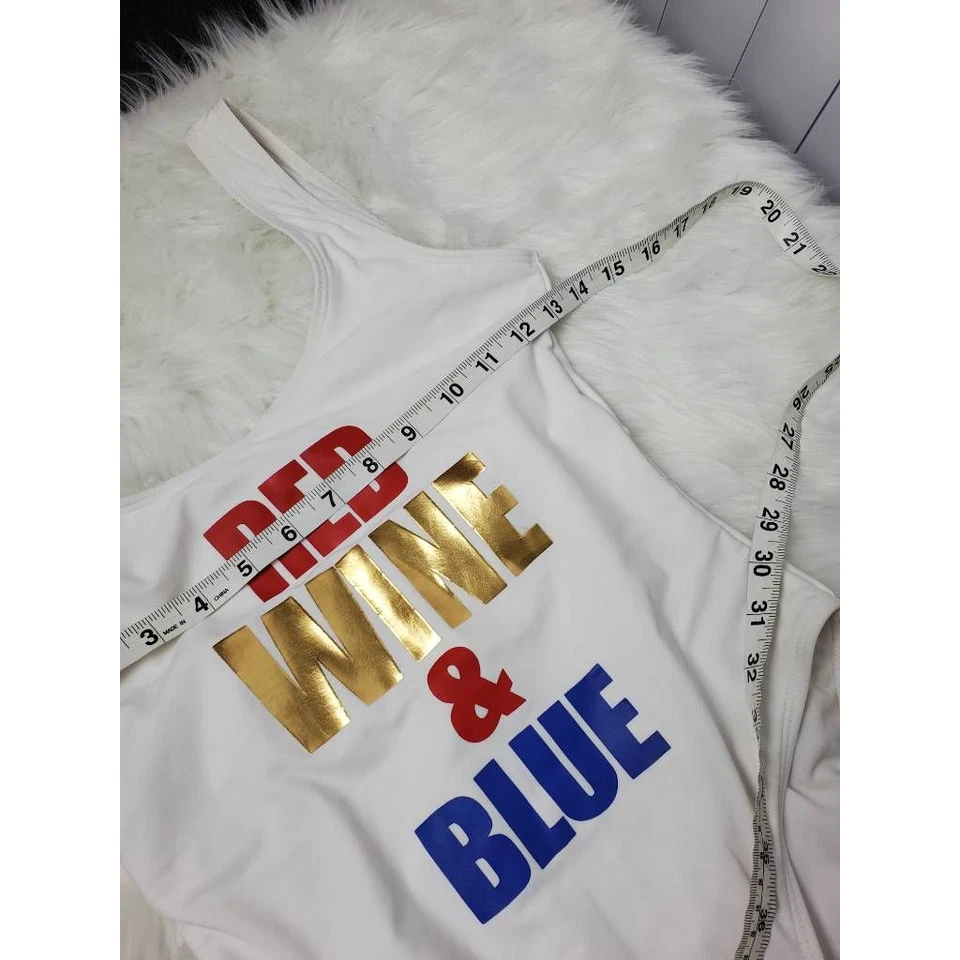 California Waves Womens One Piece Swimsuit White Red Red Wine & Blue Stretch S - Image 3 of 4