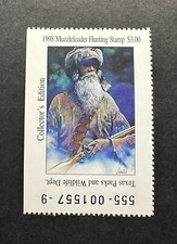 WTDstamps - 1998 TEXAS - Lot4 - State Big Game Muzzleloader Hunting Stamp - MNH