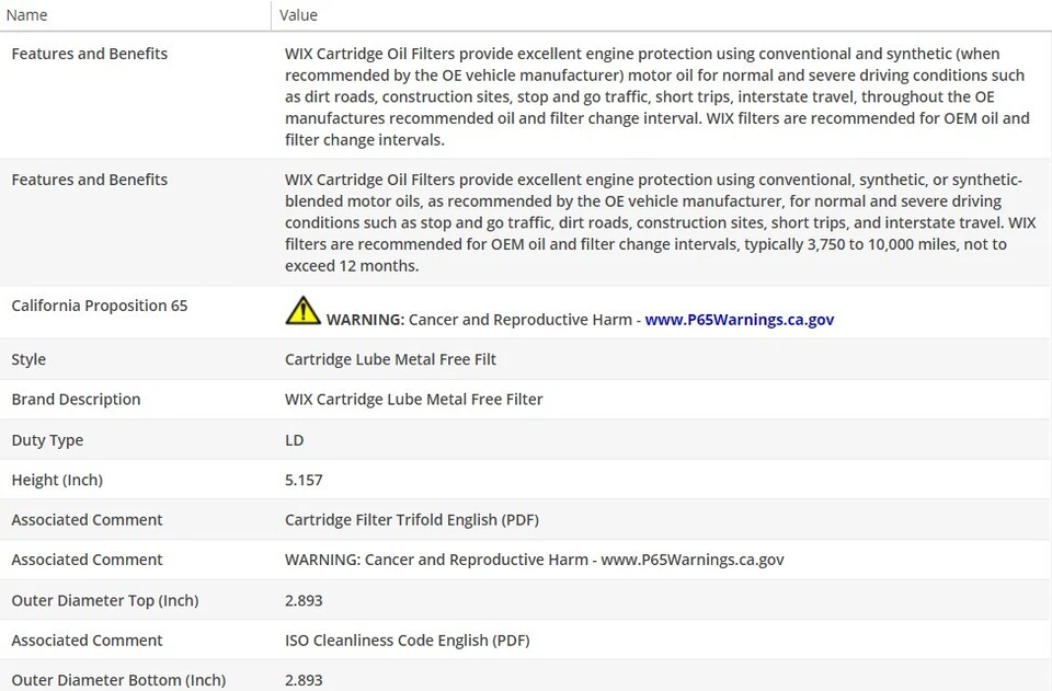 Filtro de aceite de motor OEM WIX para KIA SEDONA 2006-2010 V6-3,8 L Foto 3 de 4