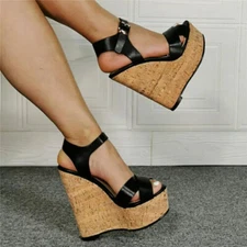 Women Platform Wedges Big Size Pumps Open Toe High Heels Sandals Shoes Woman
