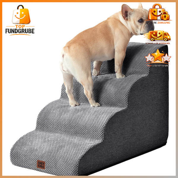 Hundetreppe 50Cm Hoch Rutschfest Waschbarer Bezug 4 Stufen Grau FüR Kleine Hunde-image