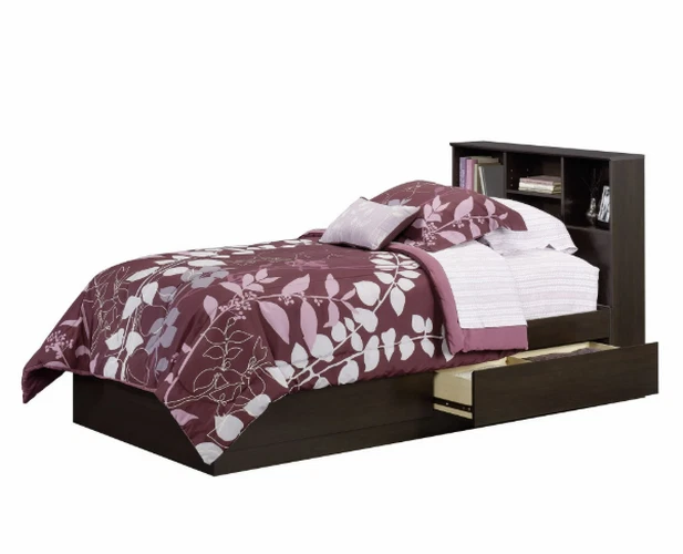 Cama de solteiro perfilada gavetas estrutura estante cabeceira plataforma contemporânea - Imagem 3 de 4