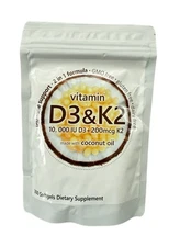 Micro Ingredients Vitamin D3 10,000 IU + K2 MK-7 200 mcg, 300 Softgels