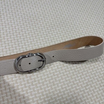 Vera Pelle White Genuine Leather Belt Silver Tone Buckle Made in Italy