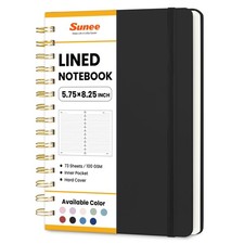 SUNEE Lined Spiral Journal Notebook for Women, 146 Pages College Ruled Black