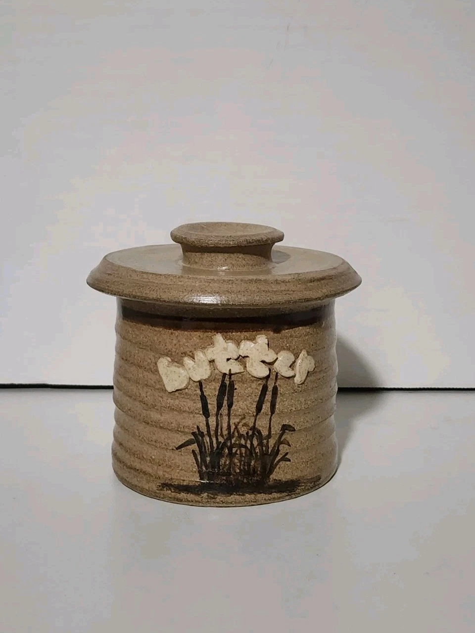 Vtg Handmade 80's Studio Pottery Stoneware Butter Crock 4 x 4.5" Artist Signed