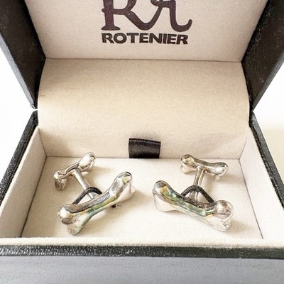 Robin Rotenier Sterling Silver Dog Bone Rhodium Plated Cufflinks w/ Box