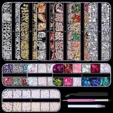 10 Boxes Nail Art Kit, Colorful Glass Nail Rhinestones, 2-6Mm White 