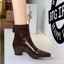 Stivaletti Corti Stile Britannico Tacco 5 cm Eleganti Marrone Scuro CF65407