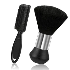 2Pcs Neck Duster Barber Brush Hair Cutting Fade Cleaning Shaving Clipper Brushes