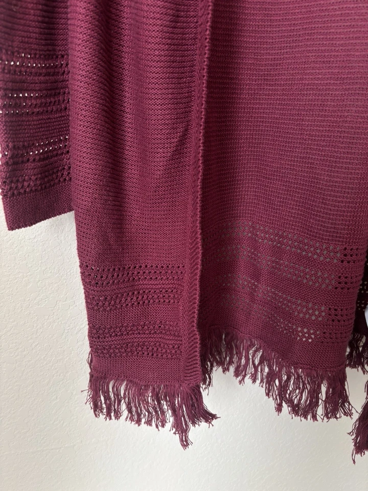 Old Navy Girl's Size Large (10-12) Burgundy Wine Long Sleeve Fringe Cardigan - Image 2 of 4