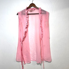 Frederick  s of Hollywood Pink Sheer Ruffle Robe Peignoir Lingerie Cover Up Women