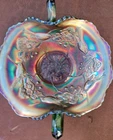 Antique Carnival Glass Fenton Birds And Cherries Green Bonbon 7" Beautiful