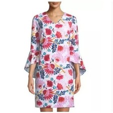 Tahari Arthur S Levine Floral Paisley Bell Sleeve Shift Dress size 14 Colorful