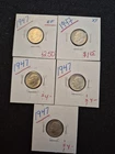 5 Vintage Silver 1947 Roosevelt Dimes XF-unc.  Nice Coins