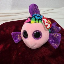 TY Beanie Boos FLIPPY The Fish Glitter Eyes Med 11 inch Rainbow Purple Pink T135