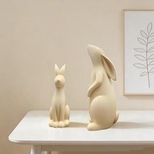 Bunny Rabbit Figurine Statues Easter Bunny Sculpture Set of 2 Home Decor Deco...