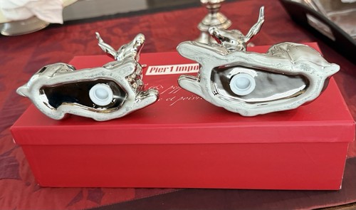 Pier 1 One Imports Silver Metallic Tone Reindeer Salt and Pepper Shakers In Box - Picture 4 of 18