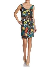 Alice + Olivia Sz M Silk Mini Dress Abstract Floral Watercolor Sleeveless Lined