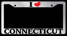 Chrome License Plate Frame I Heart Connecticut Auto Accessory 1197