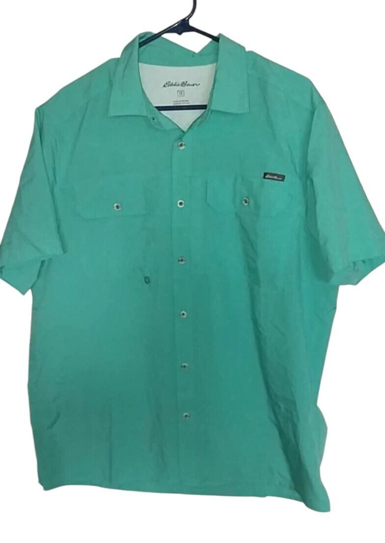 Eddie Bauer Men's Starling Turquoise Tech Shirt Size M Short Sleeve